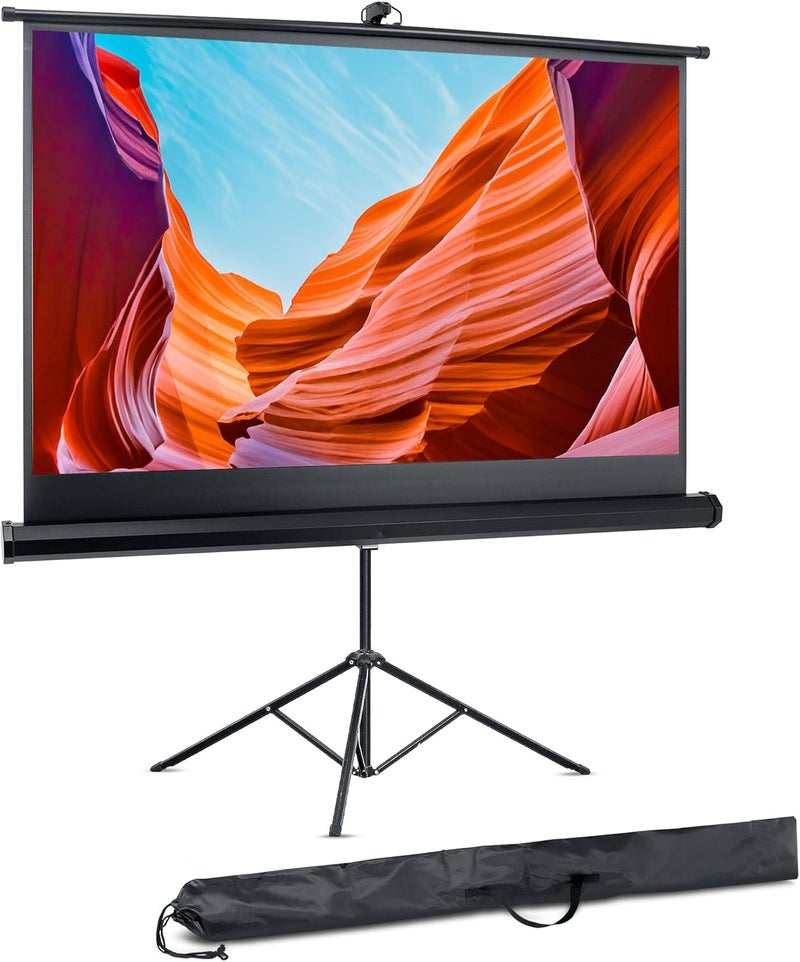 Pyle 60 Inch Portable Projector Screen with Tripod Stand – Fold Out Roll Up, HD Premium 16:9 Aspect Ratio, Matte Viewing Surface for Indoor and Outdoor Use, Perfect for Home, Office and Presentations - Image 1